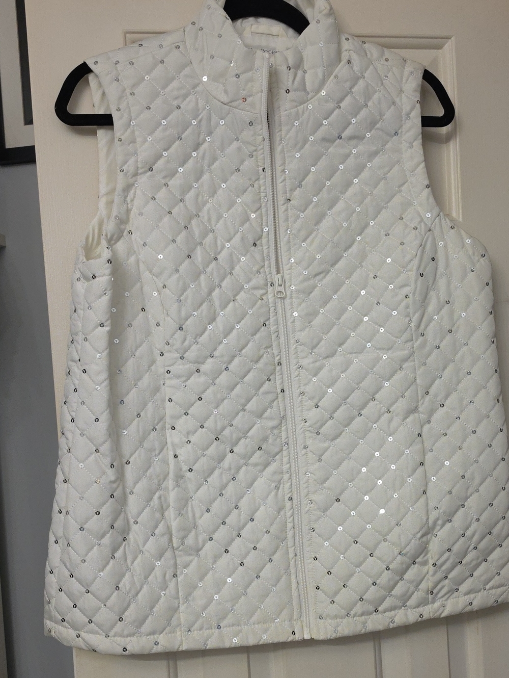 New With Tags Kim Rogers White Quilted Sequin Puffer Vest Size Medium